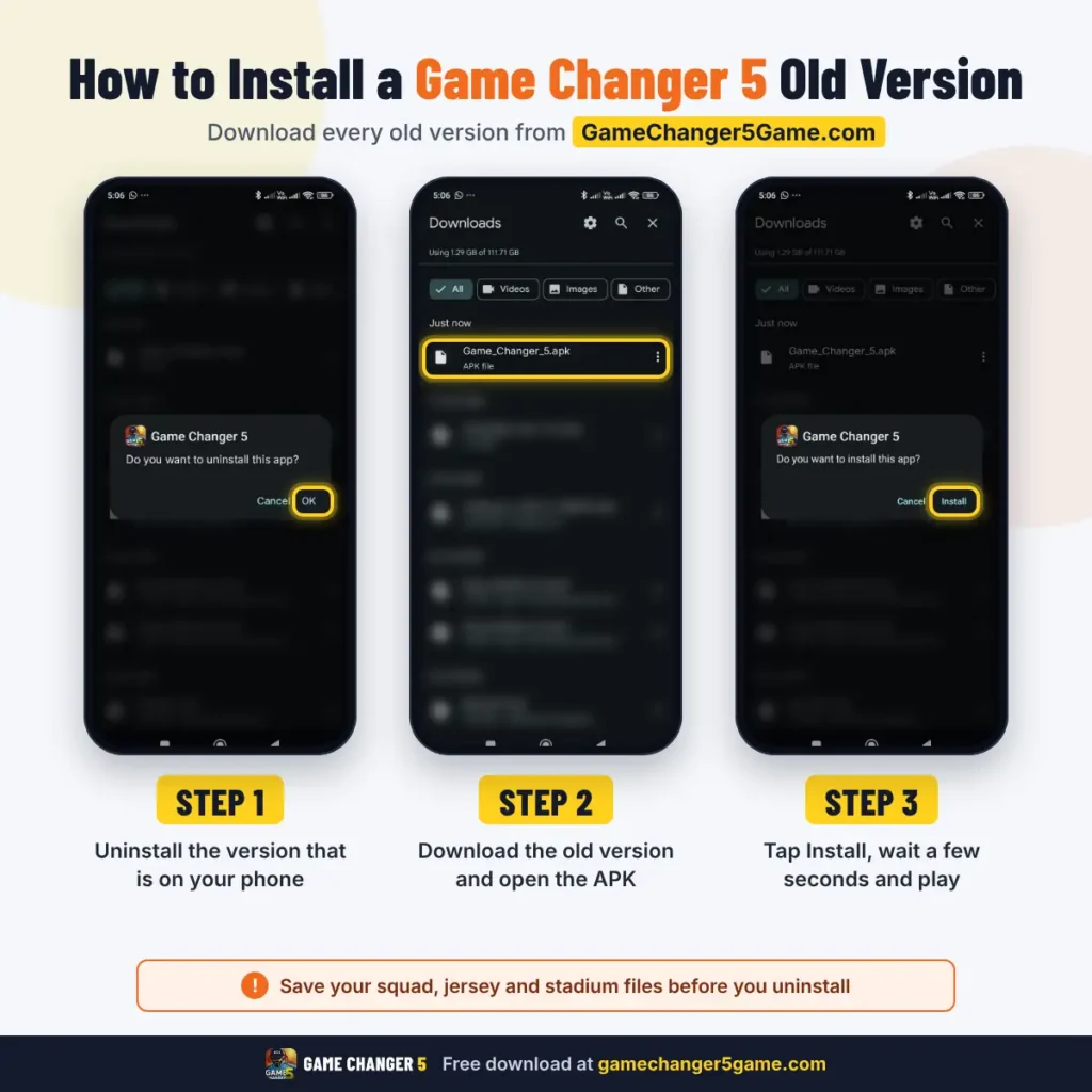 how to install game changer 5 old version